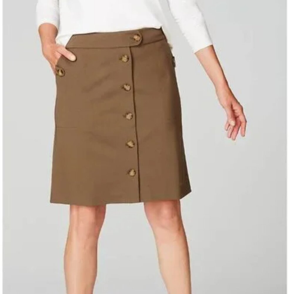 J Jill Ponte Knit Chestnut Brown Button Front Skirt Size XL